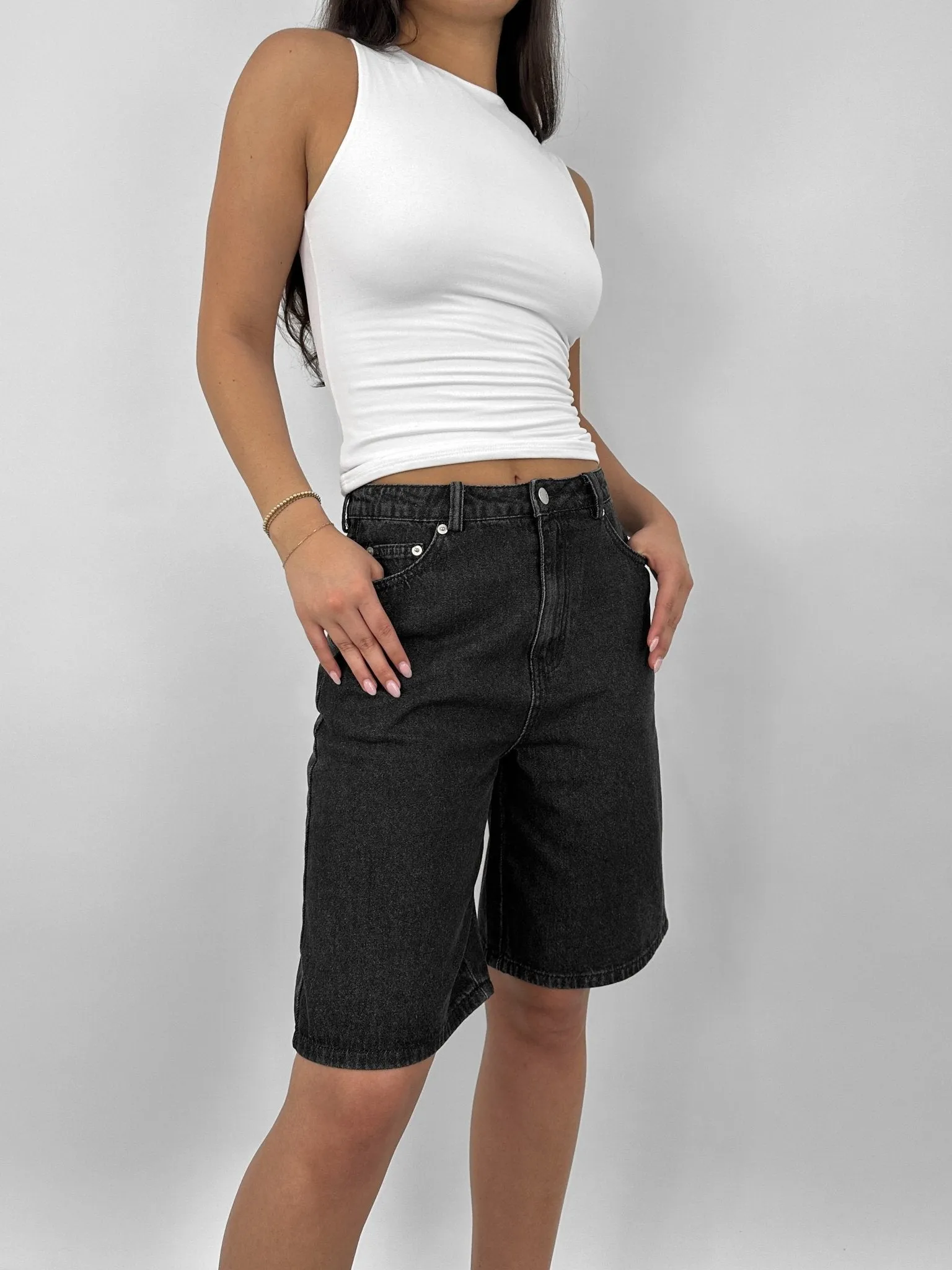 Relaxed Long Length Denim Shorts