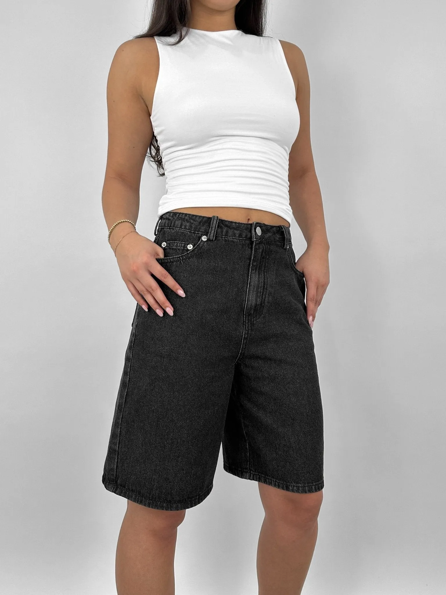 Relaxed Long Length Denim Shorts