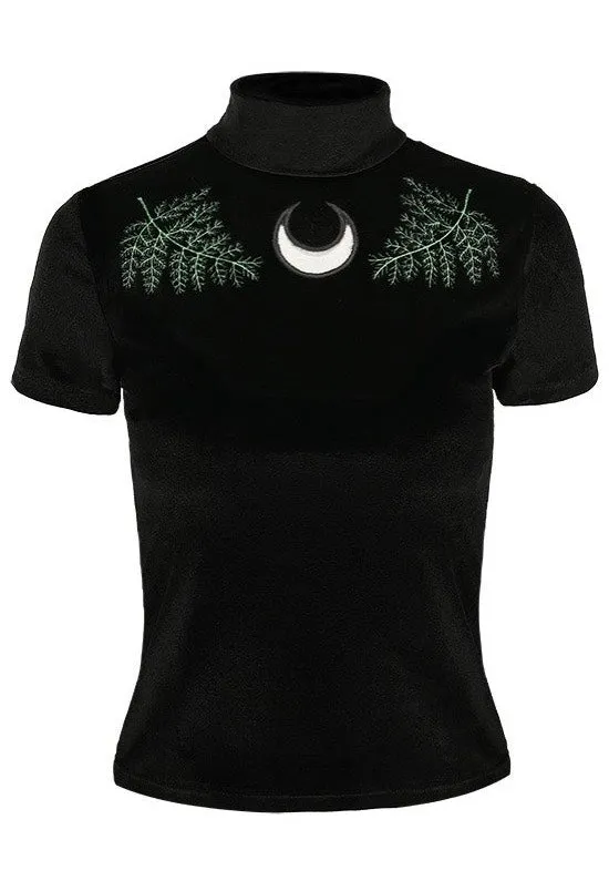 Restyle - Fern Velvet Black/Green - Top