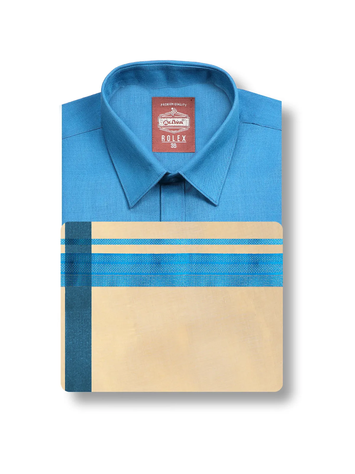 Rolex Color Shirts & Tissue Single Dhoti Set - Dark Pastel Blue