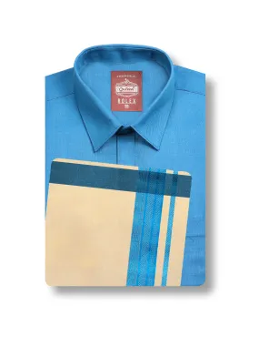 Rolex Color Shirts & Tissue Single Dhoti Set - Dark Pastel Blue