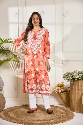 Saba Chikankari Kurta in Mul cotton in Orange