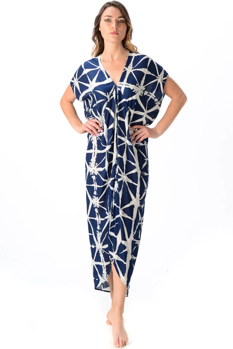 Santorini Kaftan / Navy Brush Stroke