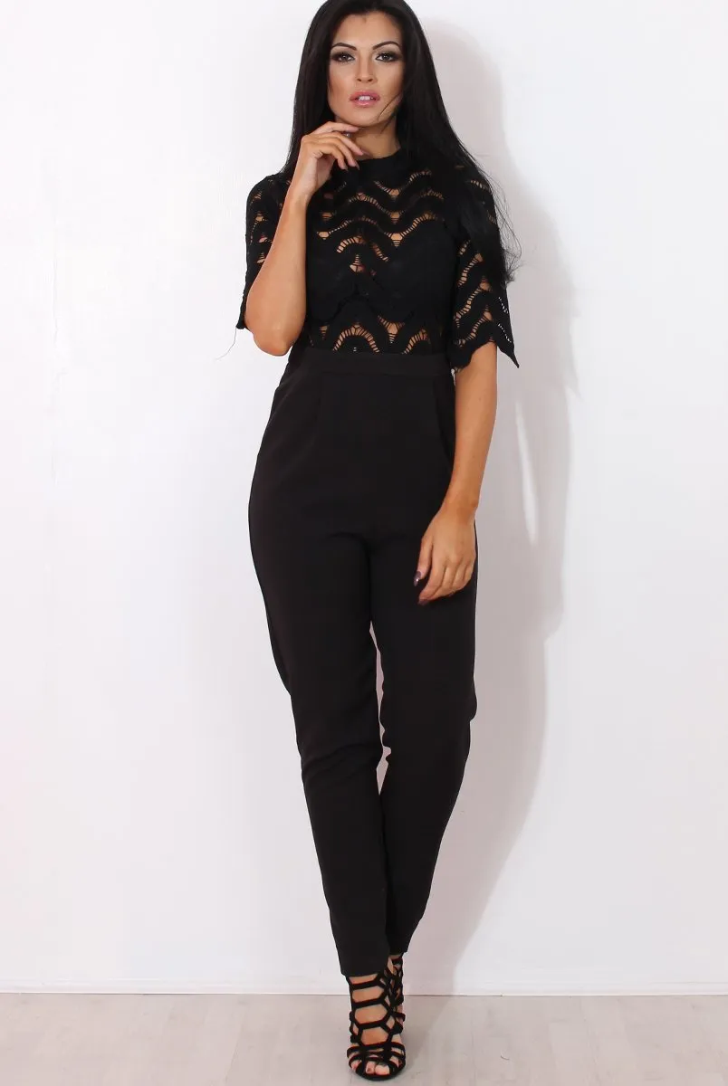 Sergin Black Lace High Neck Jumpsuit