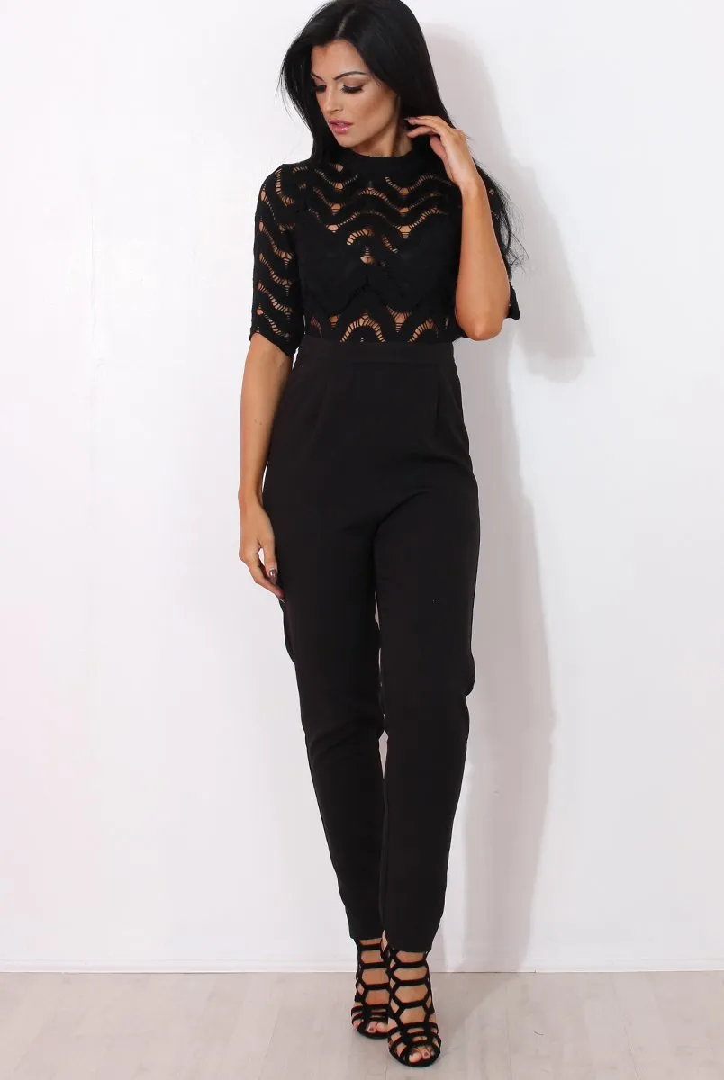 Sergin Black Lace High Neck Jumpsuit