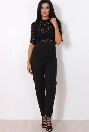 Sergin Black Lace High Neck Jumpsuit