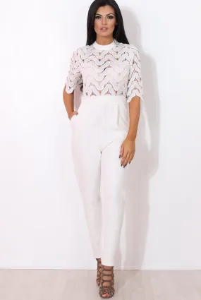 Sergin White Lace High Neck Jumpsuit