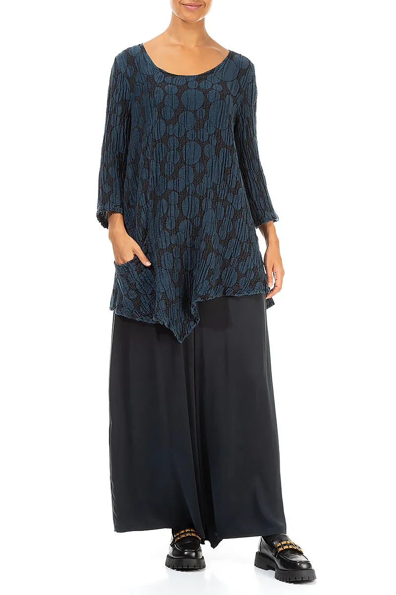 Side Pocket Midnight Blue Circle Silk Linen Tunic