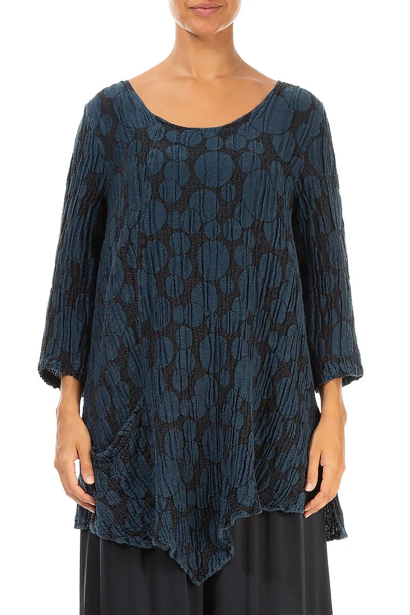 Side Pocket Midnight Blue Circle Silk Linen Tunic