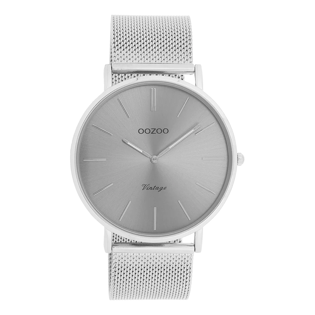 Silver coloured OOZOO watch with silver coloured metal mesh bracelet - C9936