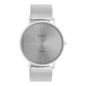 Silver coloured OOZOO watch with silver coloured metal mesh bracelet - C9936