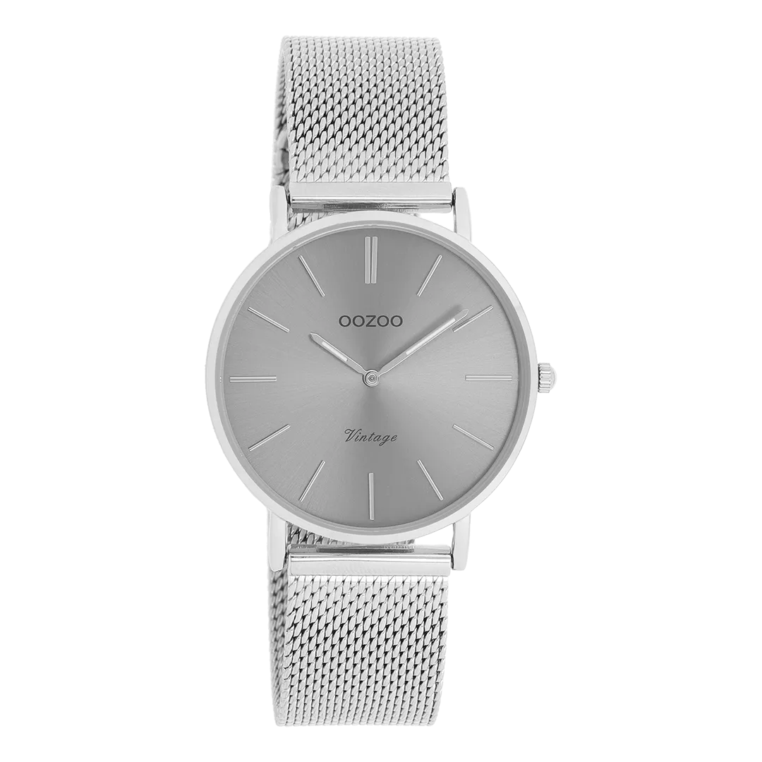 Silver coloured OOZOO watch with silver coloured metal mesh bracelet - C9939