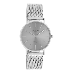 Silver coloured OOZOO watch with silver coloured metal mesh bracelet - C9939