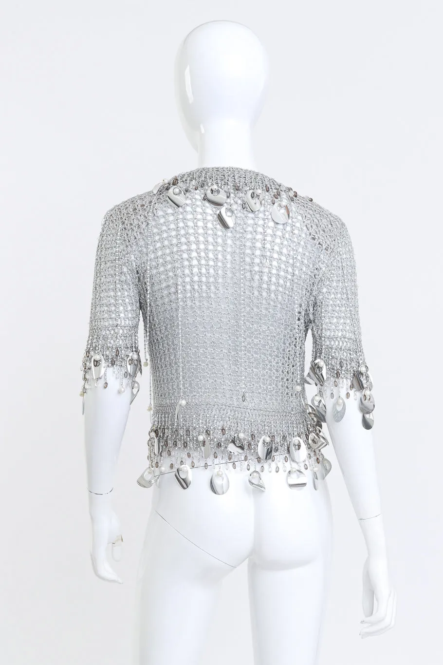 Silver Crochet Knit Paillette Fringe Top