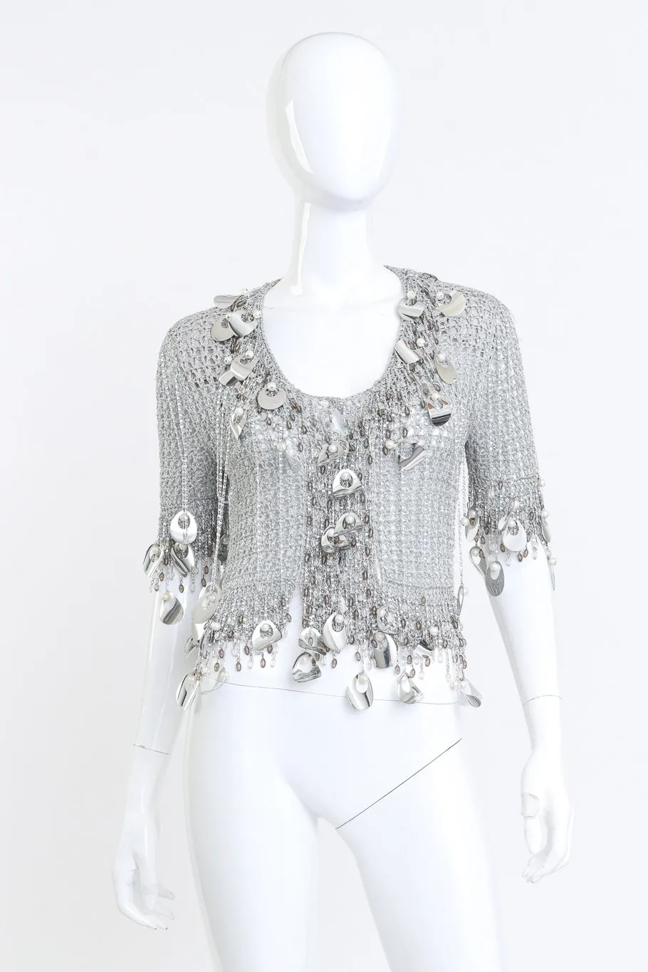 Silver Crochet Knit Paillette Fringe Top