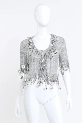 Silver Crochet Knit Paillette Fringe Top