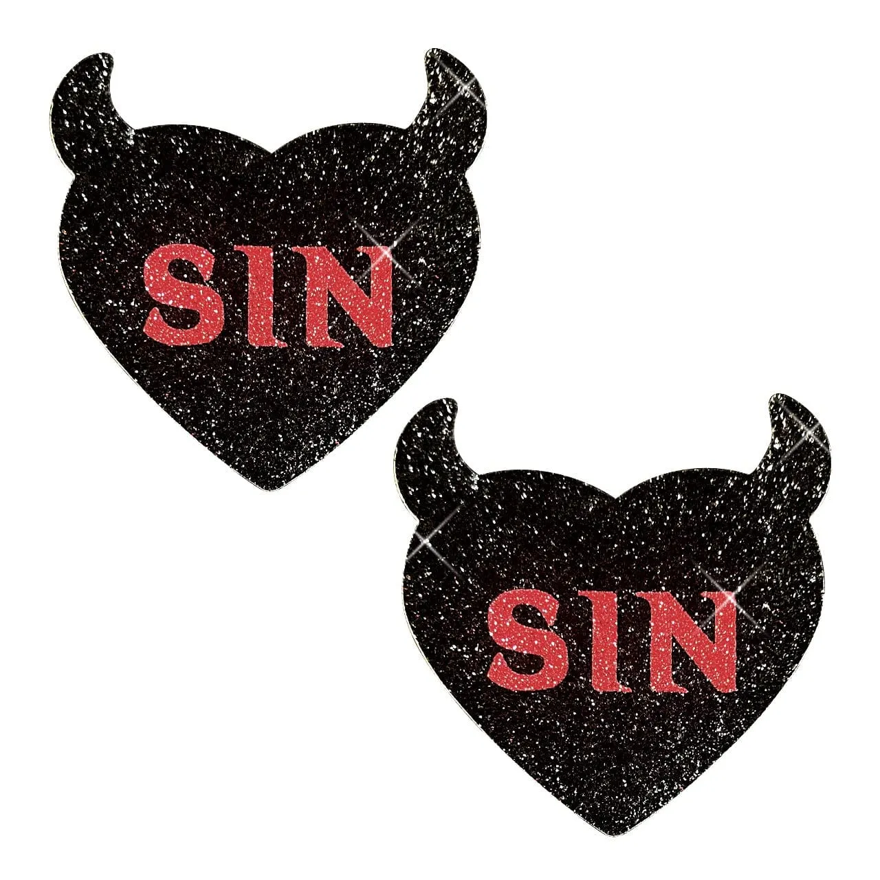 Sin City Black Devil Glitter Heart Nipple CoverPasties