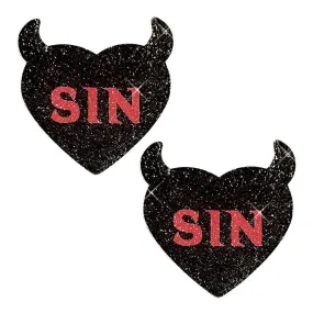 Sin City Black Devil Glitter Heart Nipple CoverPasties