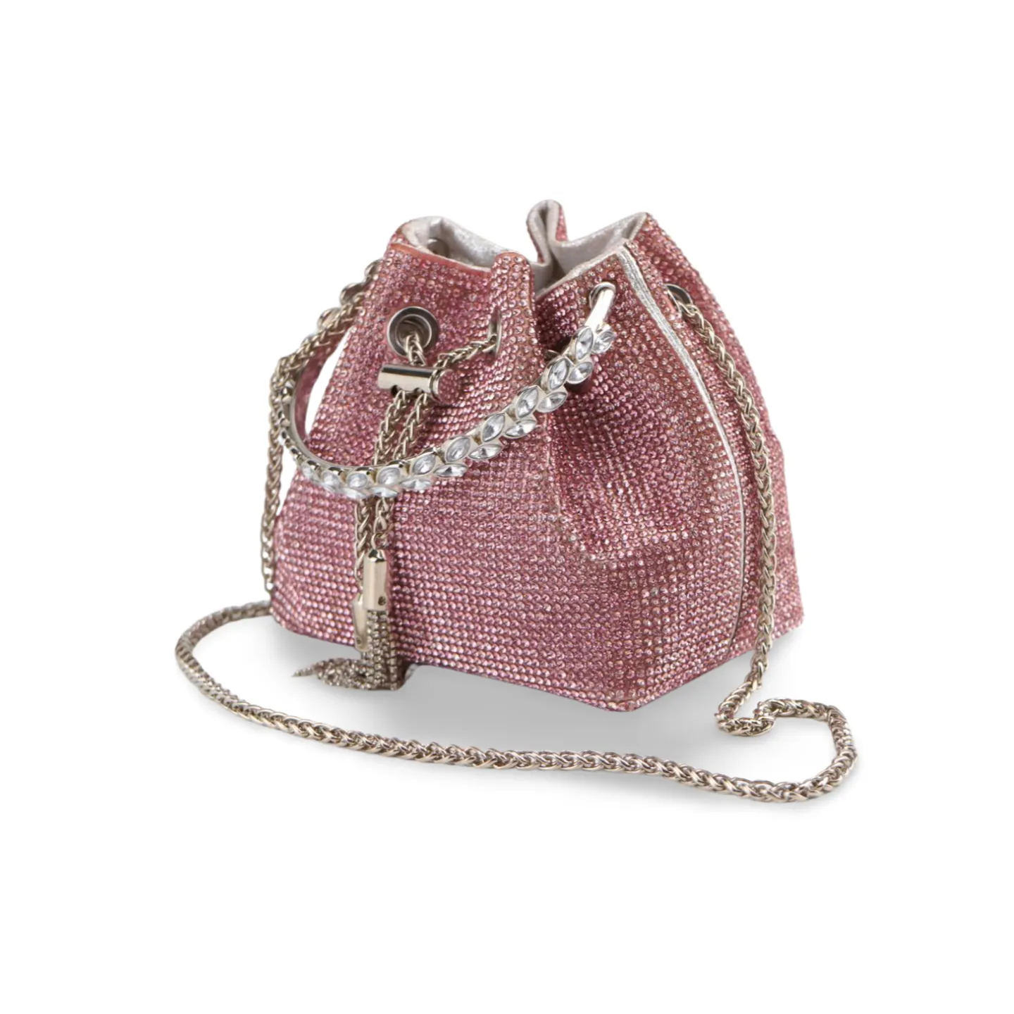 Sparkling Rhinestone Bucket Bag with Chain Handle