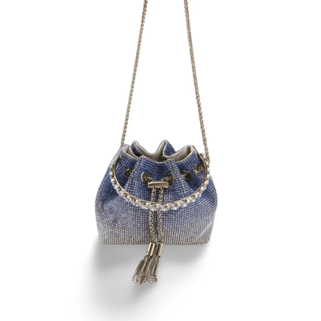 Sparkling Rhinestone Bucket Bag with Chain Handle