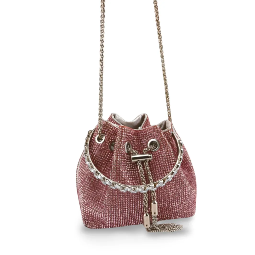 Sparkling Rhinestone Bucket Bag with Chain Handle