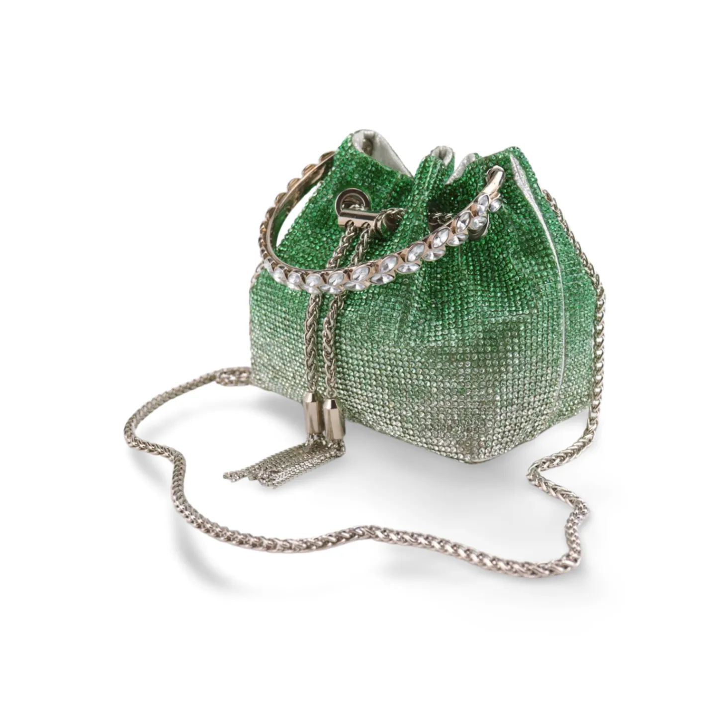 Sparkling Rhinestone Bucket Bag with Chain Handle