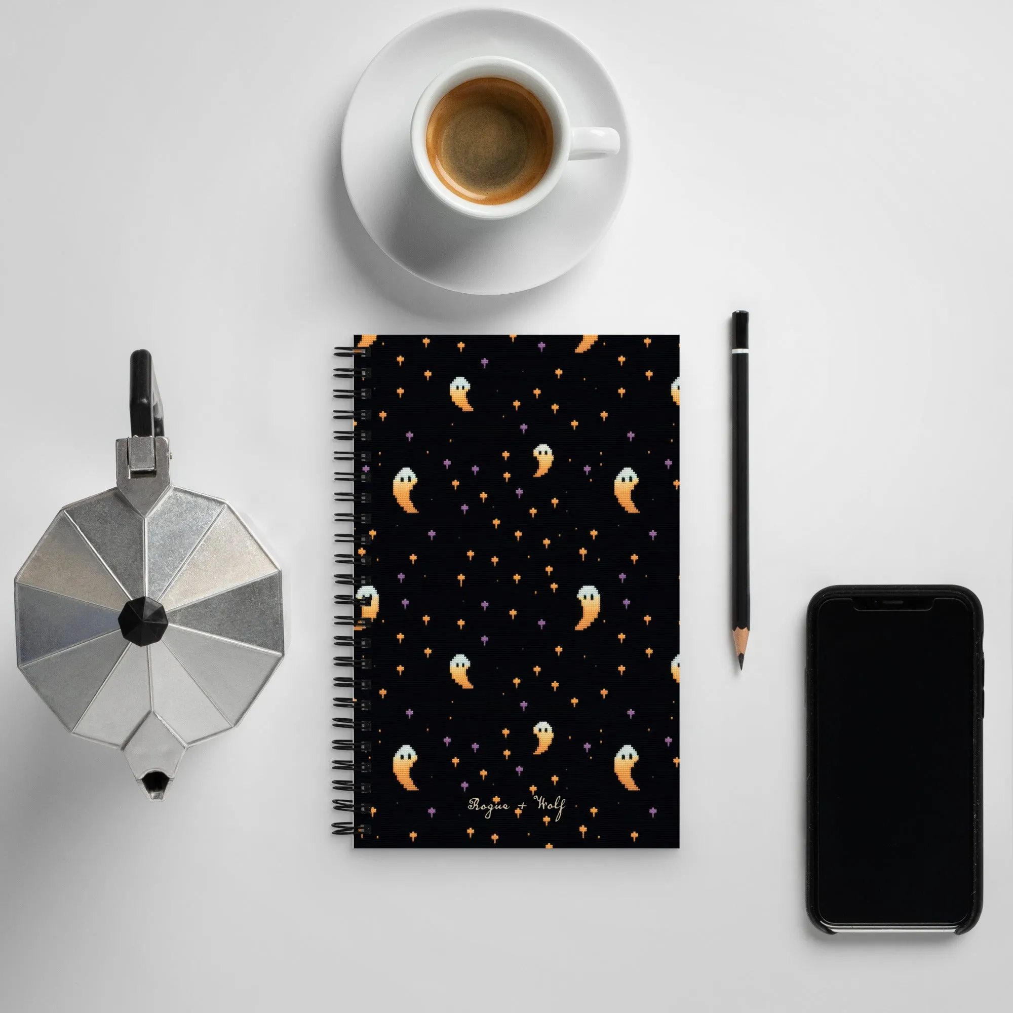 Spooky Soirée Spiral Notebook - Witchy Diary with Cute Ghosts, Uni & College Dark Academia Journal - Gothic Stationery