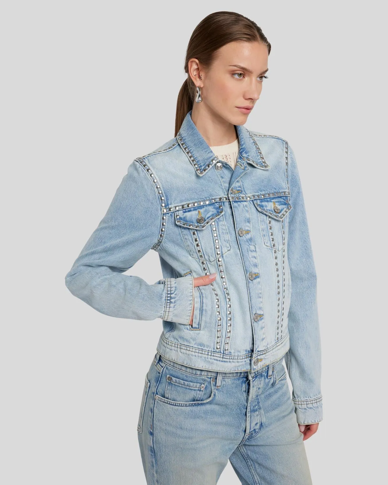 Studded Trucker Jacket in Pricila