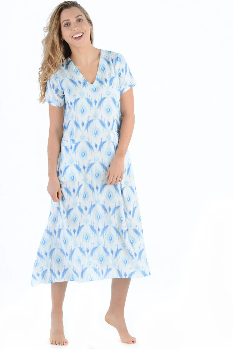 T-Shirt Dress / Ocean Ikat