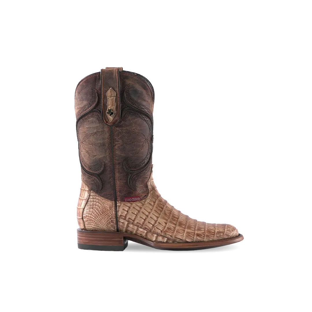 Texas Country Exotic Boot PS Caiman Belly Cola Antique LM81