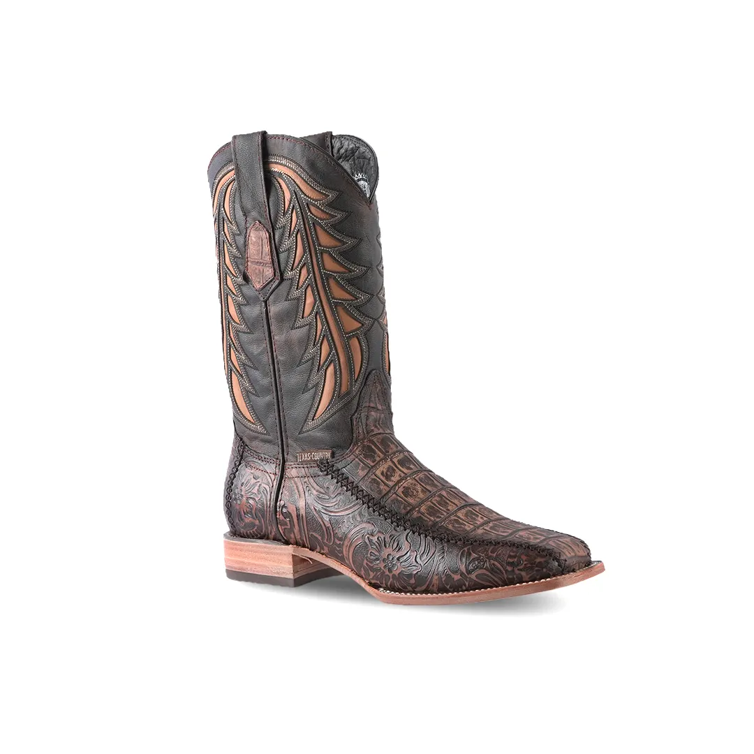 Texas Country Western Boot Belly Cincelado Cafe Square Toe E695