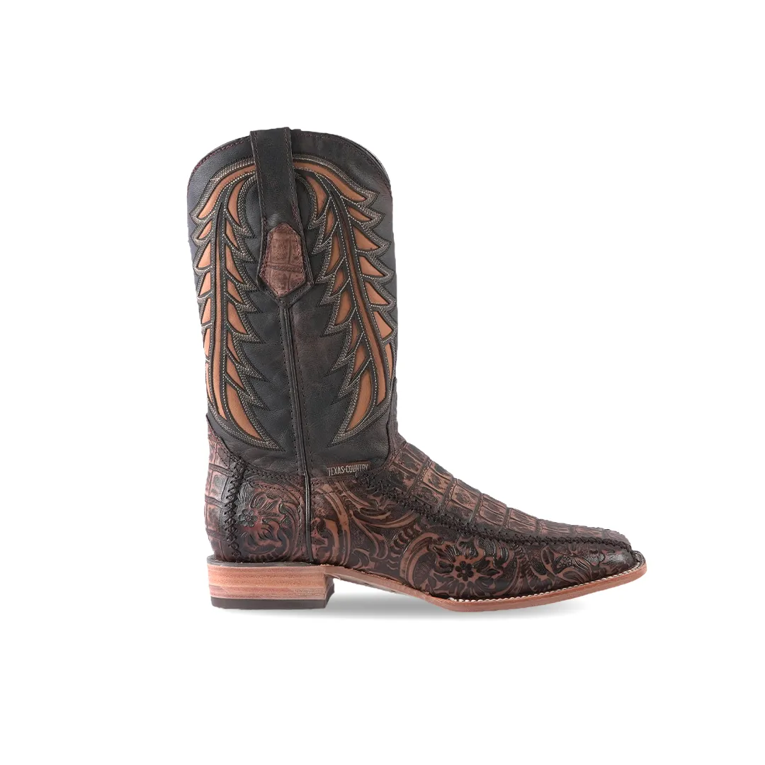 Texas Country Western Boot Belly Cincelado Cafe Square Toe E695