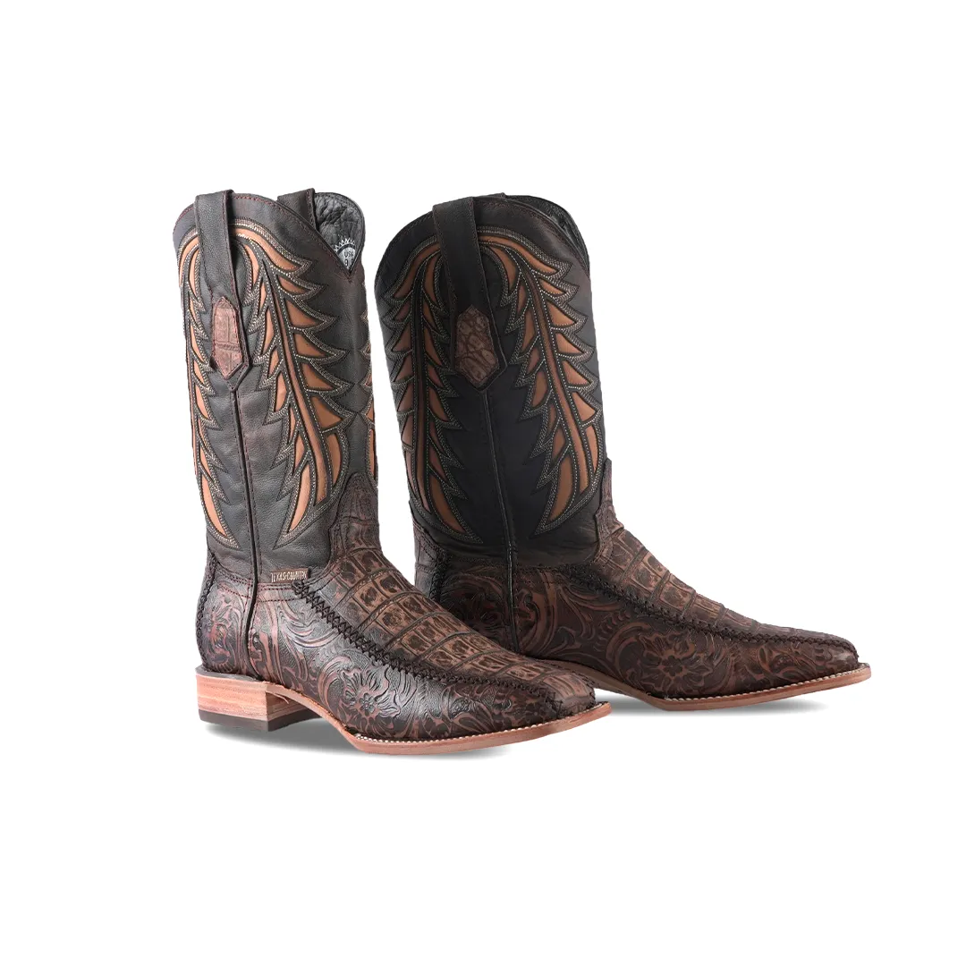 Texas Country Western Boot Belly Cincelado Cafe Square Toe E695