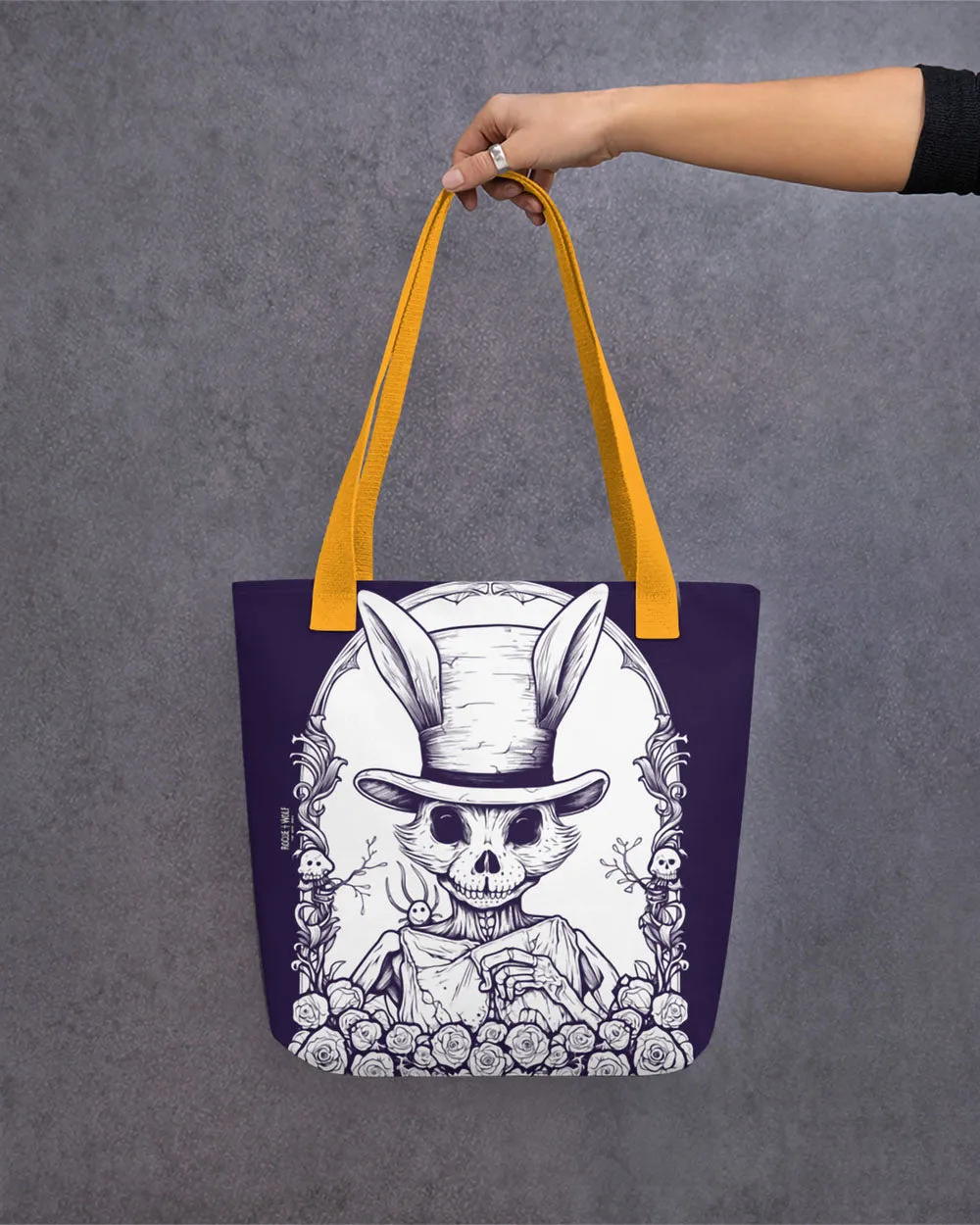 The White Rabbit Vegan Tote Bag - Goth Accessories Grunge Dark Academia Alt Witchy Fashion Halloween Gift