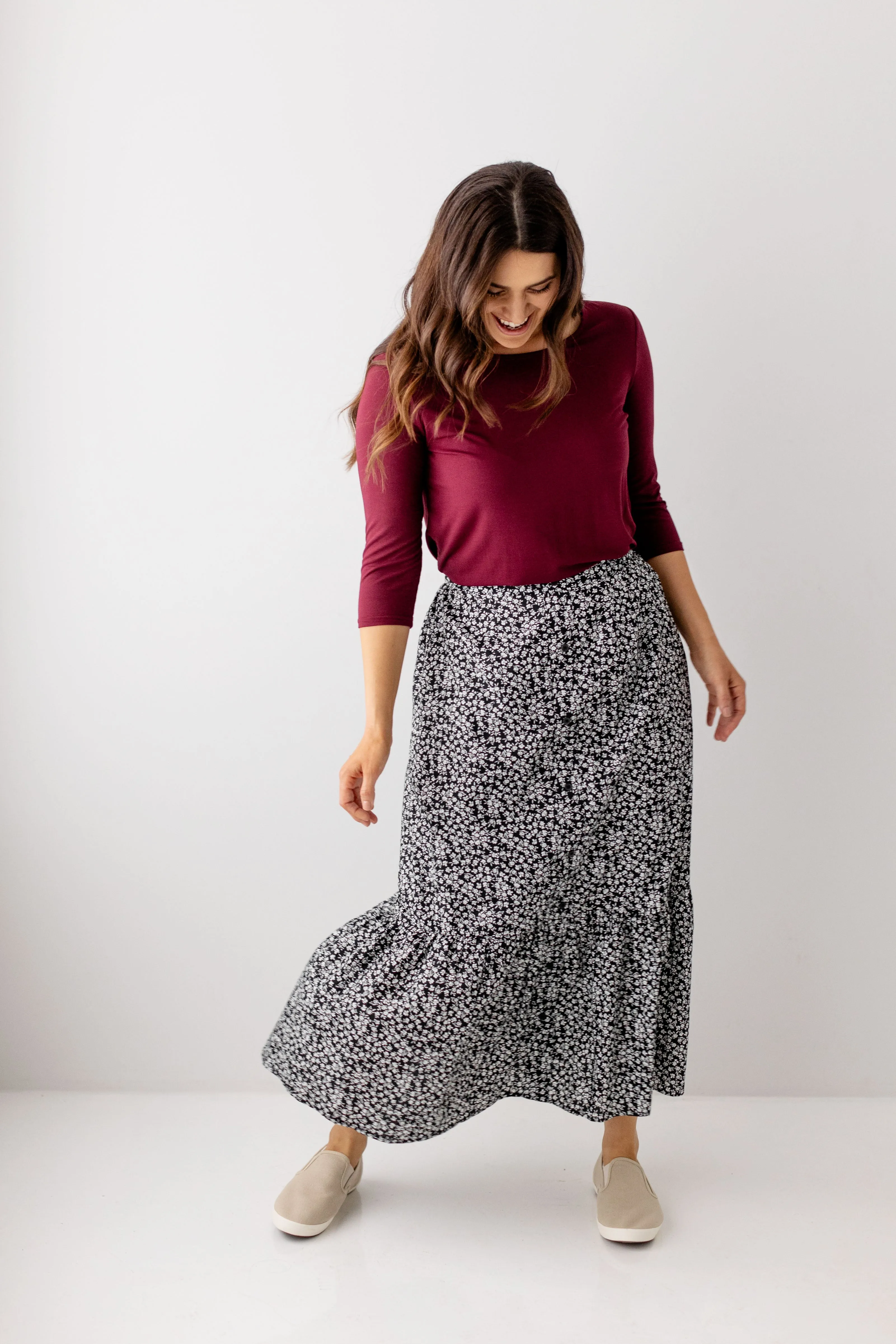 'Tilney' Button Down Floral Maxi Skirt in Black FINAL SALE