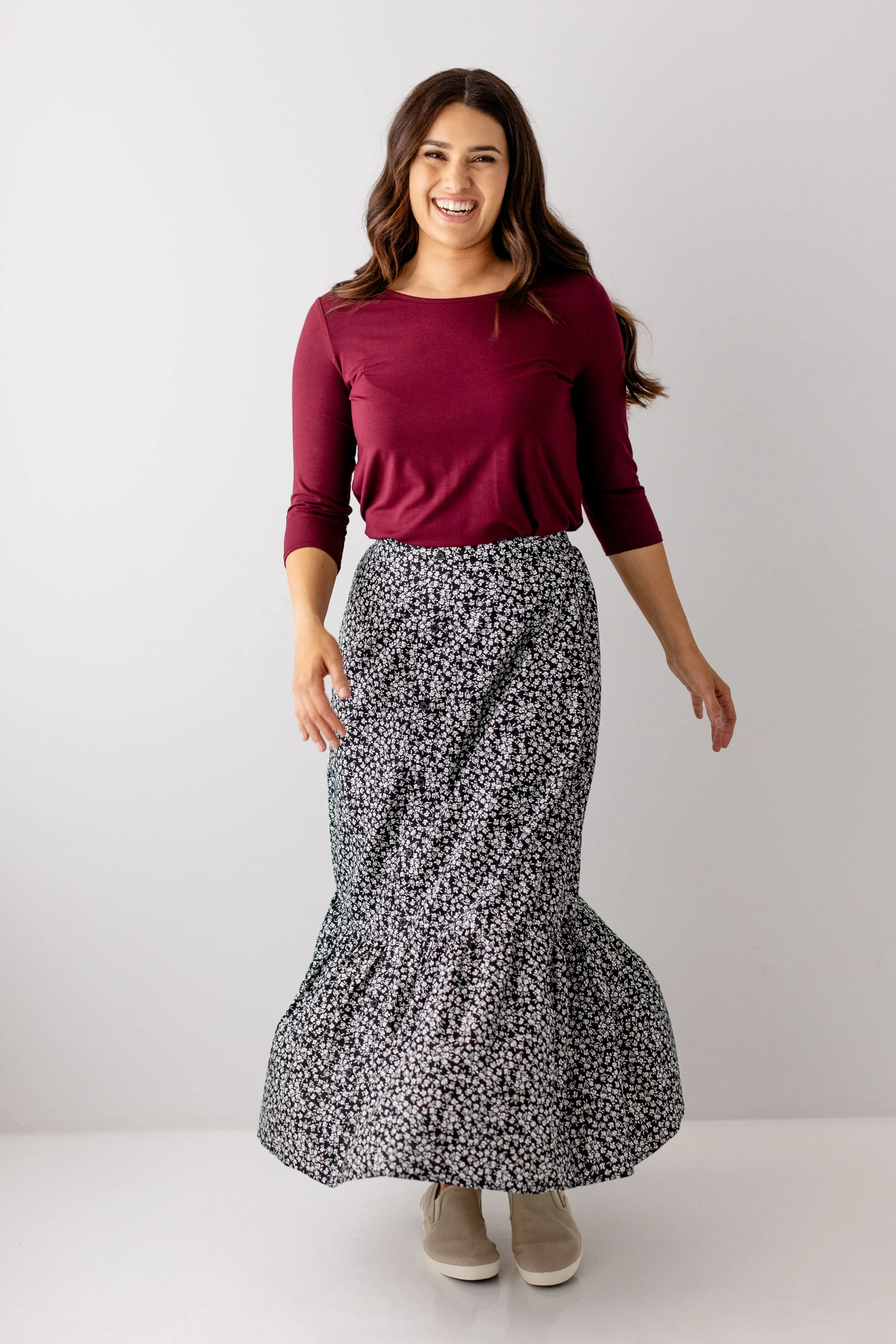 'Tilney' Button Down Floral Maxi Skirt in Black FINAL SALE