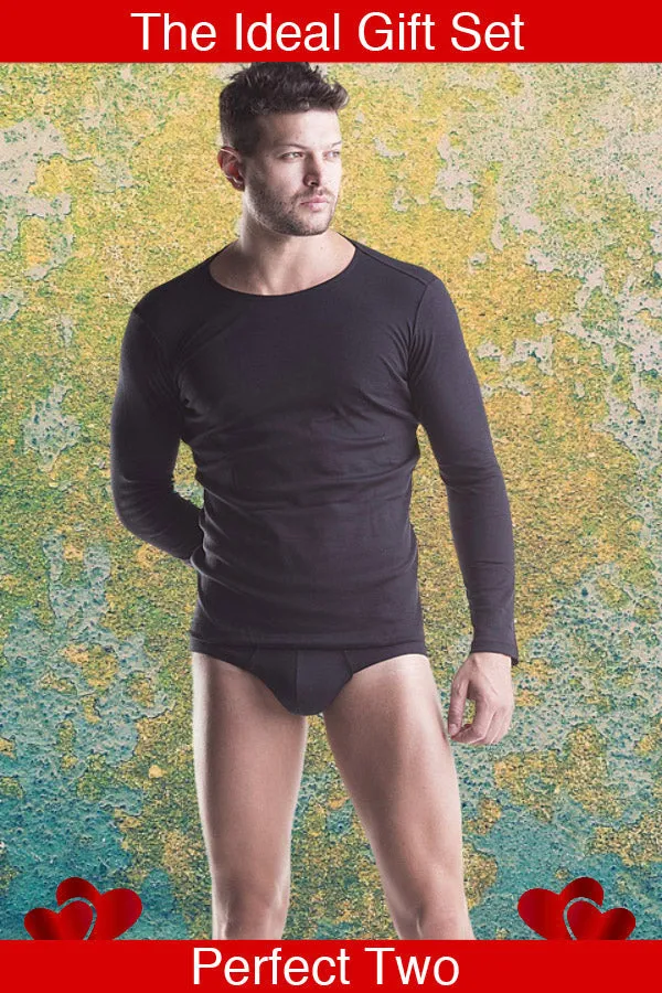 Unico Classic Unico Long-sleeved T-Shirt and Black Briefs Cotton Gift Set