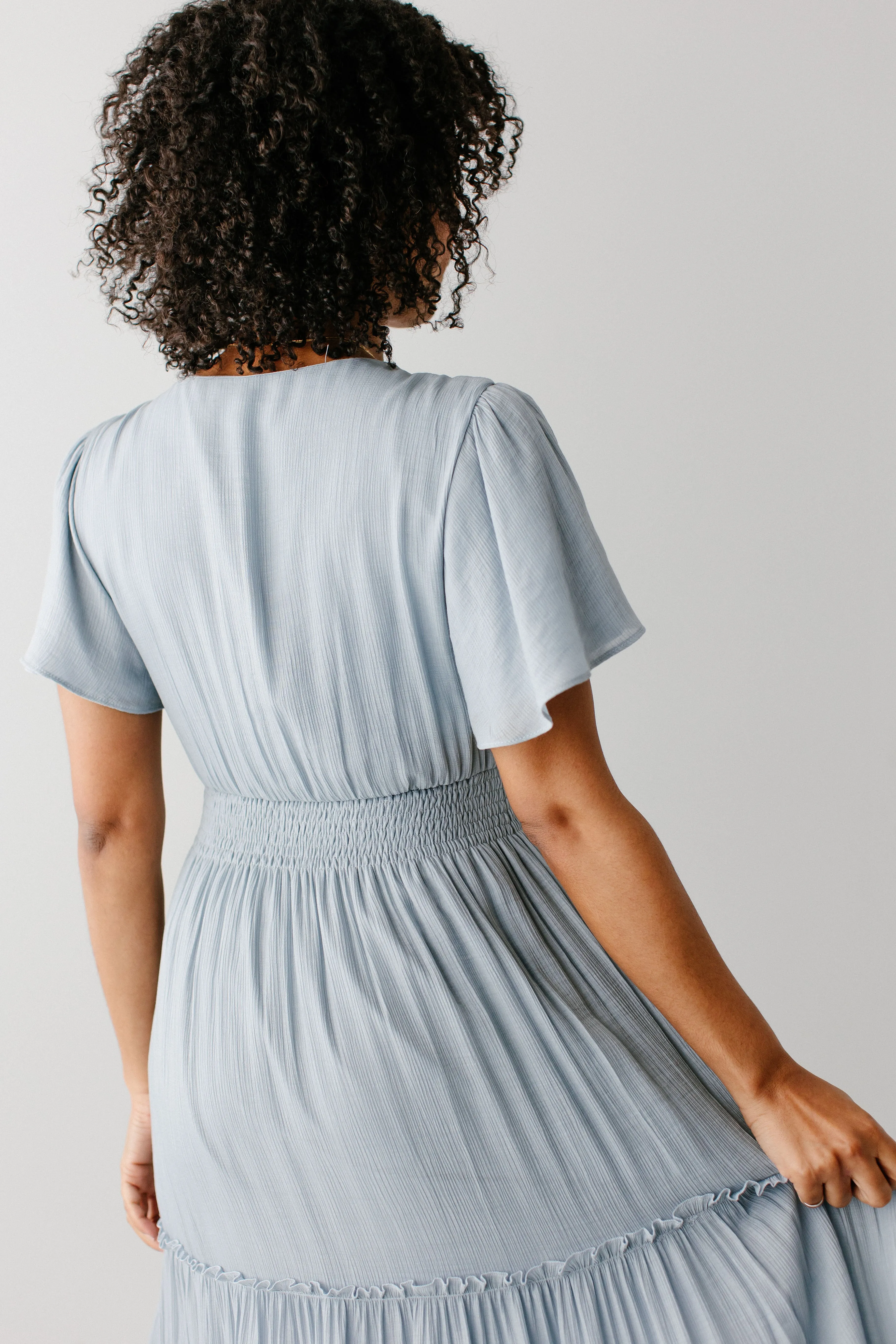 'Vanessa' Flutter Sleeve Tiered Maxi Dress in Soft Blue FINAL SALE