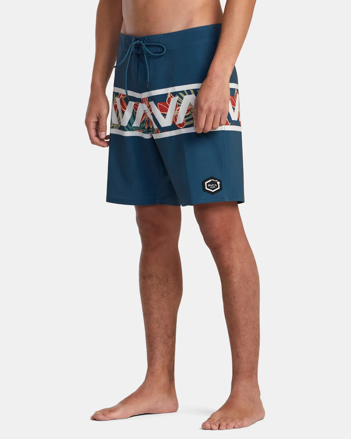 Wild Hibiscus Hawaii Va Banded 18 Boardshorts - Duck Blue