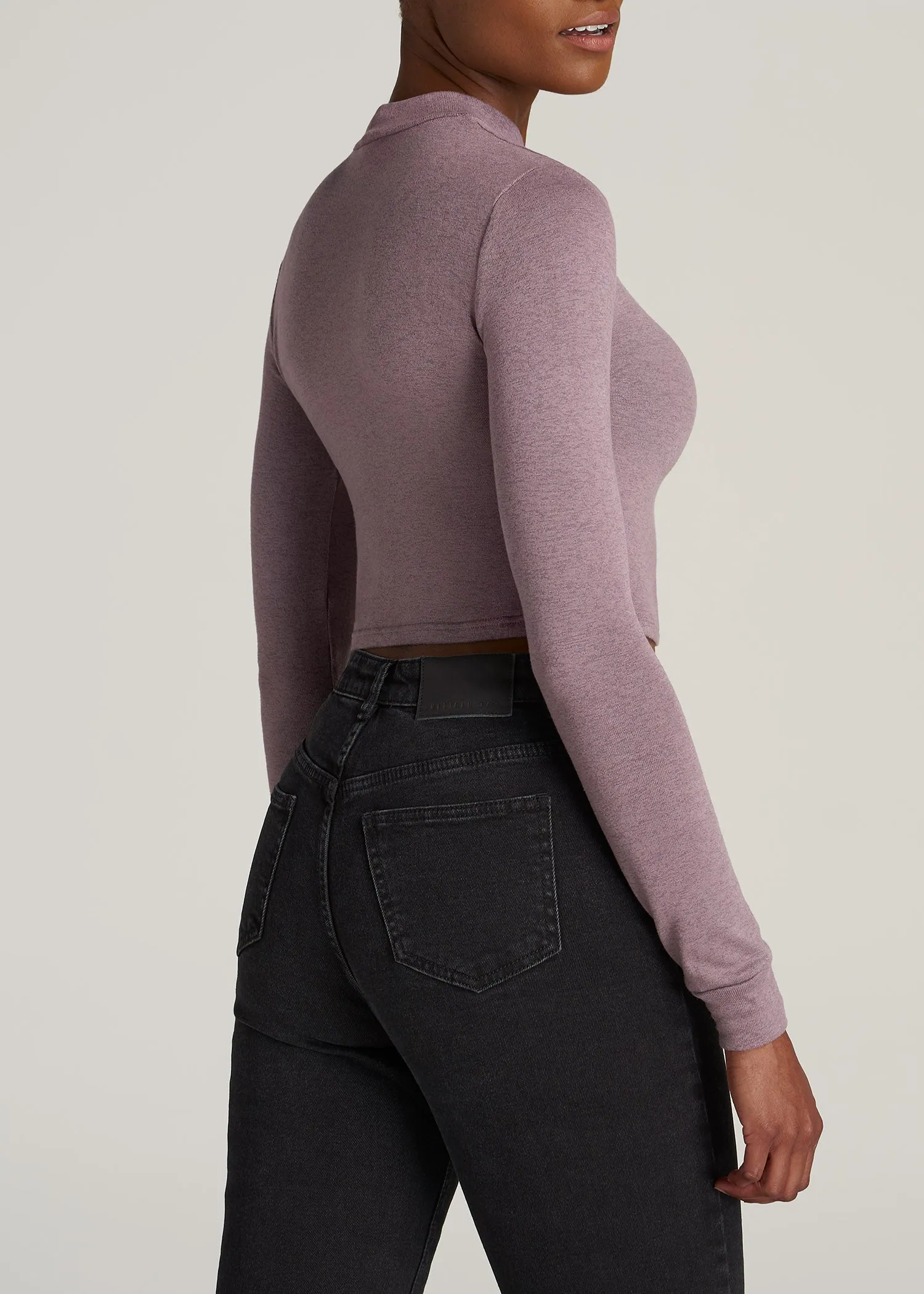 Women's Tall Crop Mock Neck Sweater in Smoked Mauve