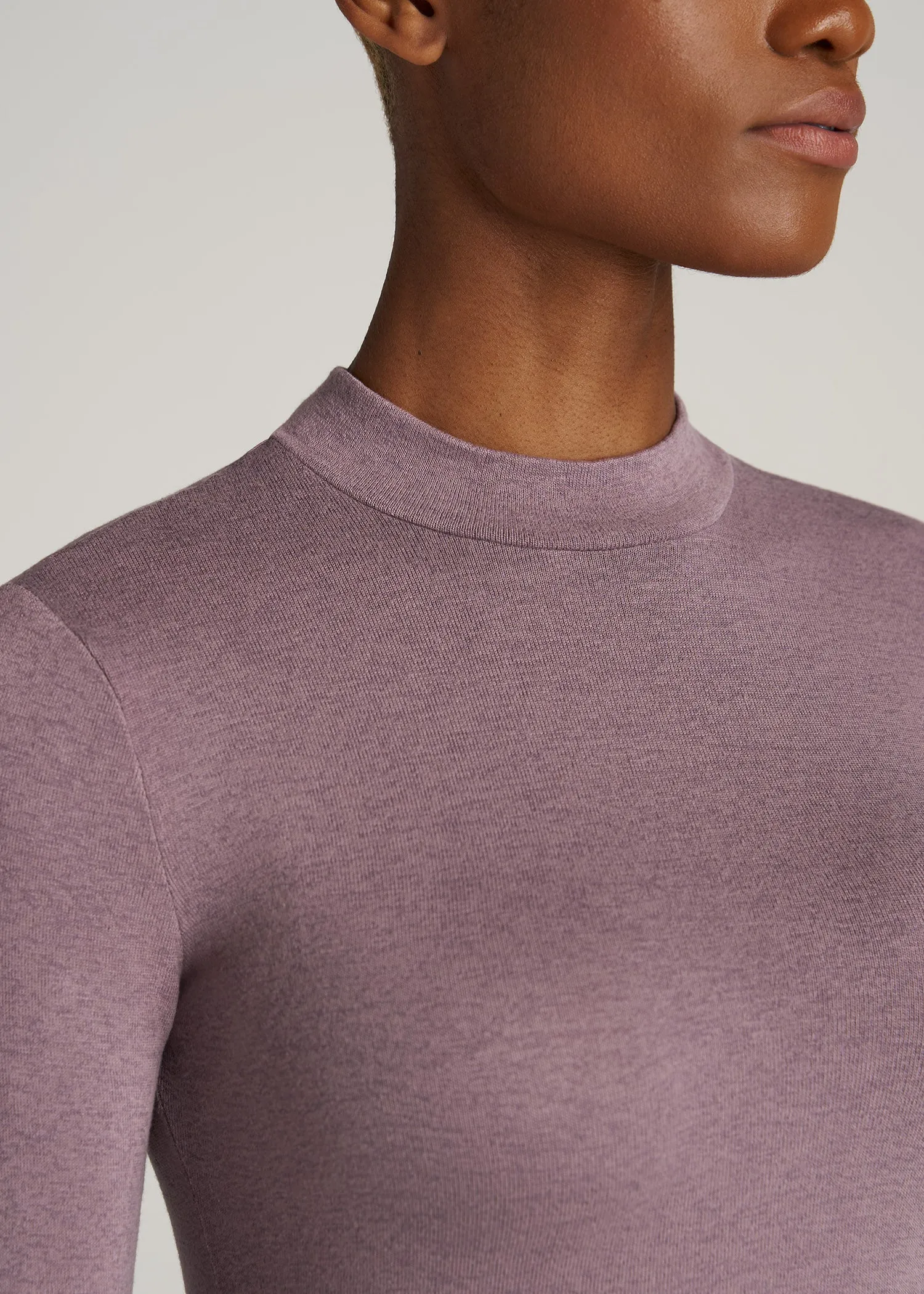 Women's Tall Crop Mock Neck Sweater in Smoked Mauve