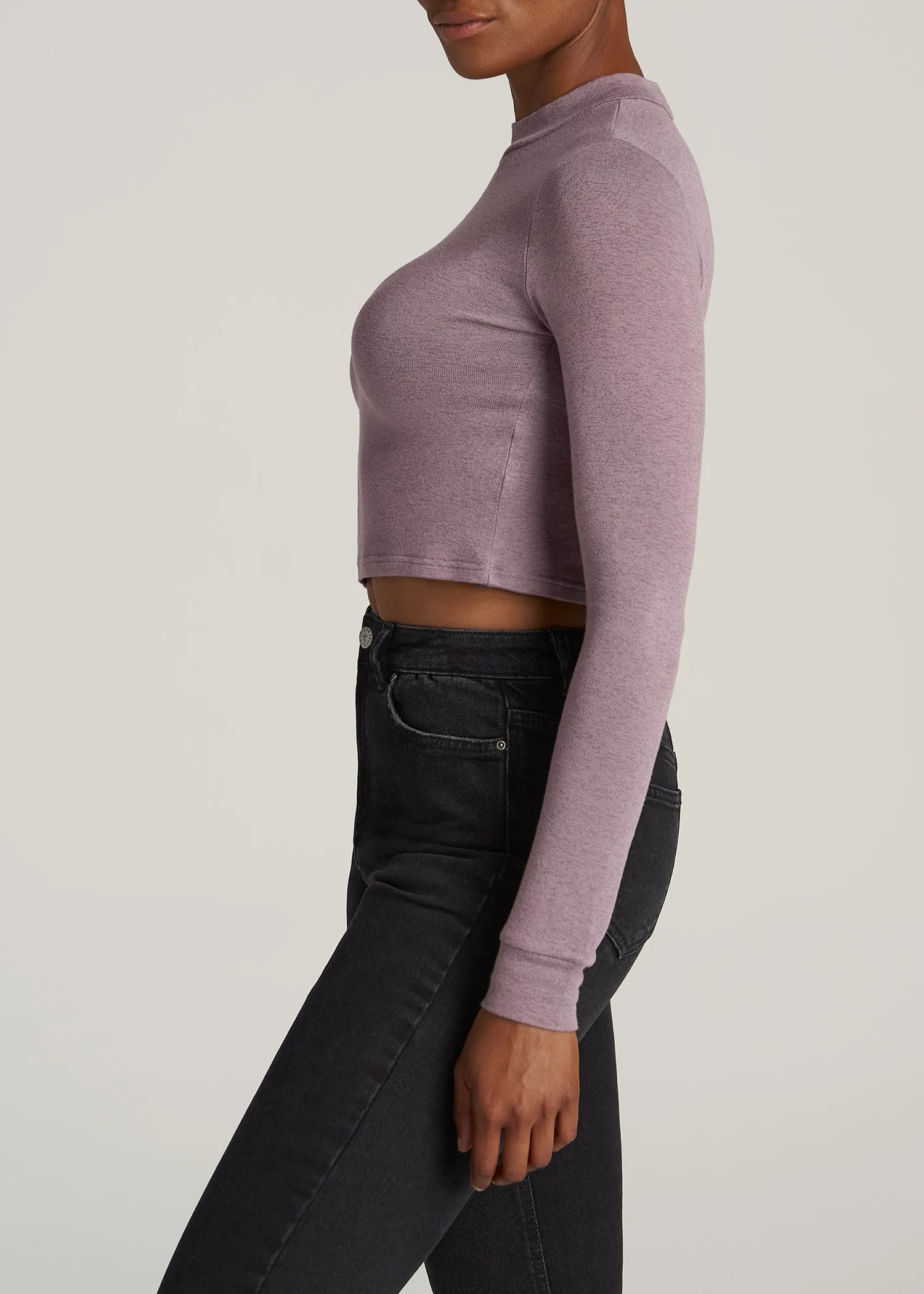 Women's Tall Crop Mock Neck Sweater in Smoked Mauve