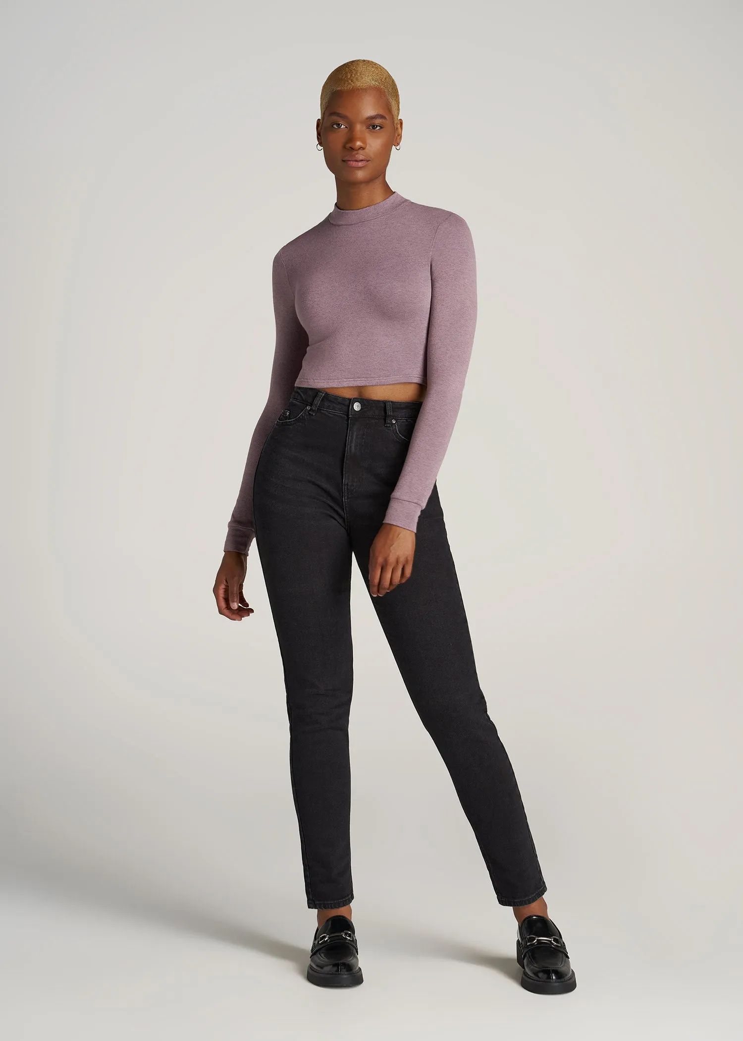 Women's Tall Crop Mock Neck Sweater in Smoked Mauve