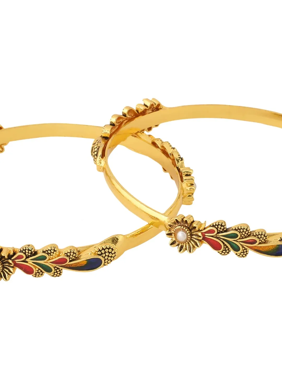 Yellow Chimes Bangles for Women Gold Toned Floral Designed Meenakari Touch Traditional Bangles for Women and Girls