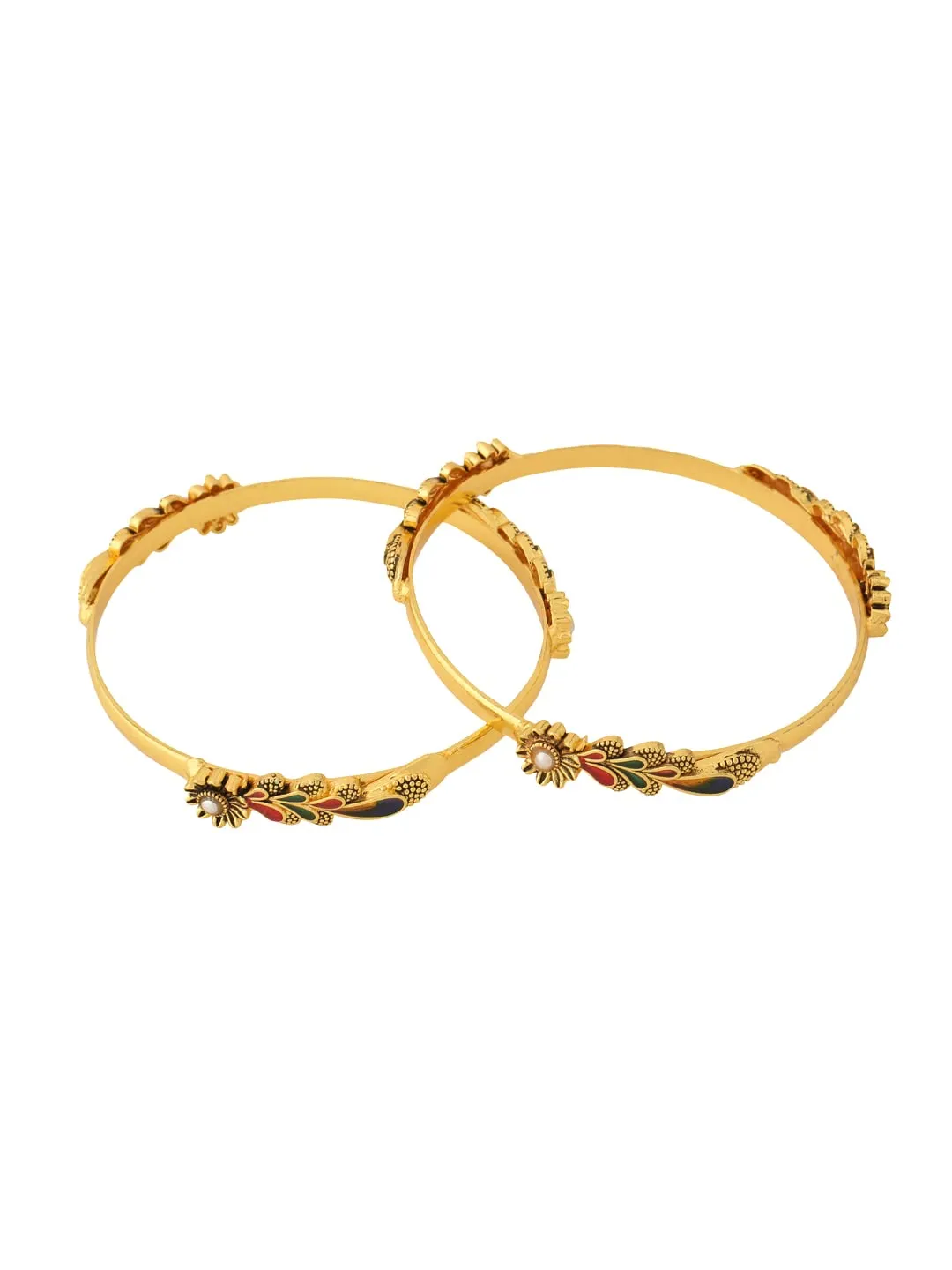 Yellow Chimes Bangles for Women Gold Toned Floral Designed Meenakari Touch Traditional Bangles for Women and Girls