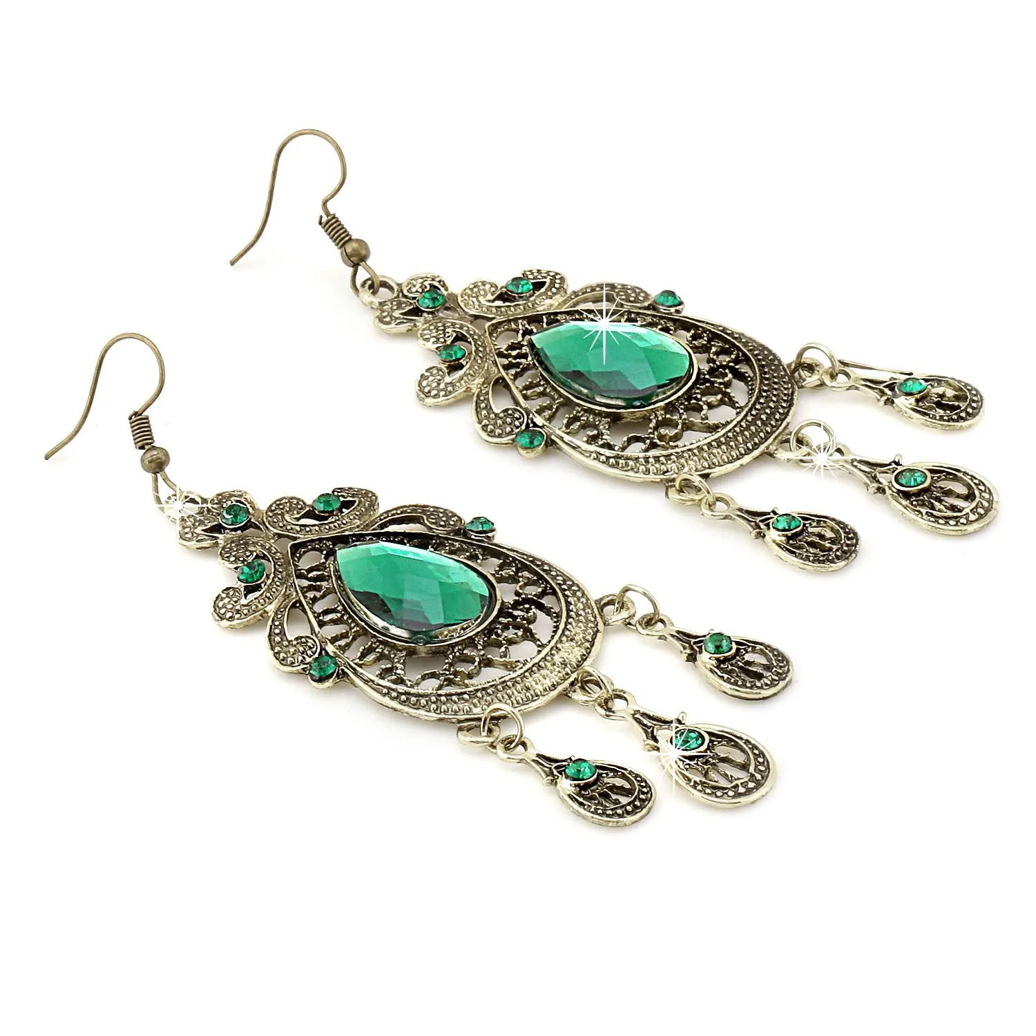 Yellow Chimes Designer Ethnic Green Crystal Oxidized Gold Plated Chandbali Dangle Earrings For Women and Girls