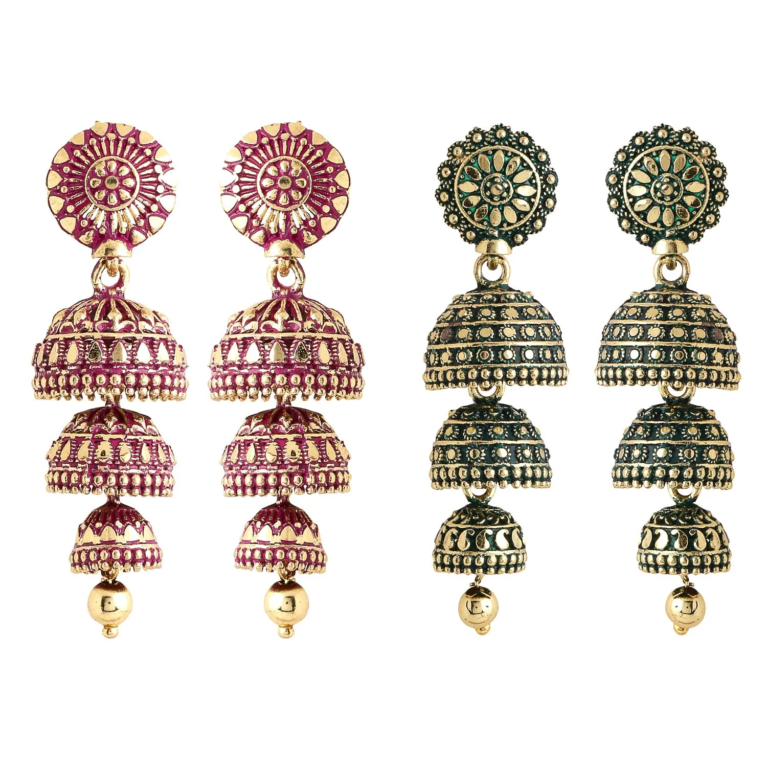 Yellow Chimes Earrings for Women and Girls Meenakari Jhumka and Drop Earrings | 2 Pair Combo of Gold Plated Multicolor Jhumka Earrings | Birthday Gift for girls and women Anniversary Gift for Wife