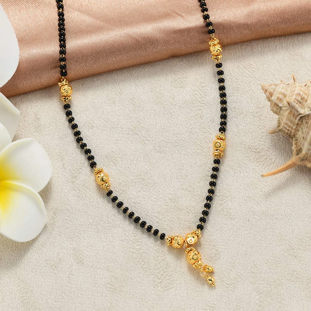 Yellow Chimes Gold Plated Black Beads Mangalsutra Pendant Necklace for Women and Girls