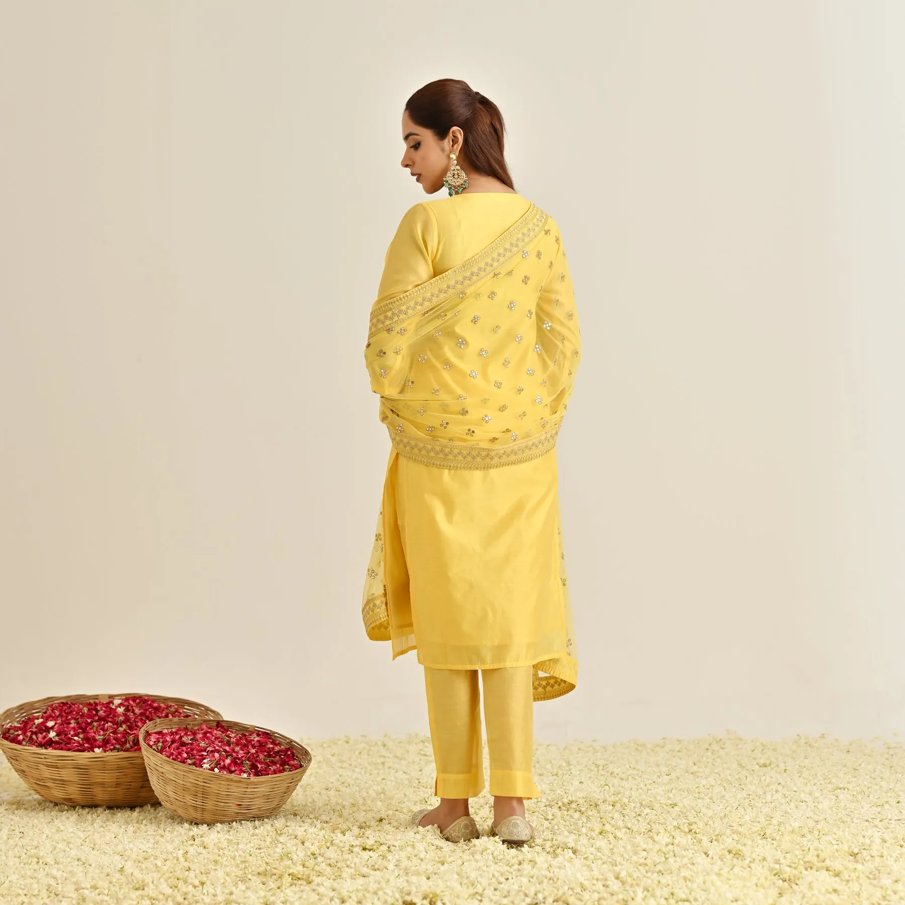 Yellow Festive Embroidered Kurta Set with Embroidered Dupatta